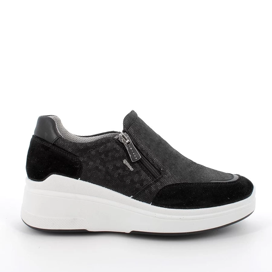 Igi&Co Women's Black Iridescent Leather Wedge Sneakers for Style and Comfort