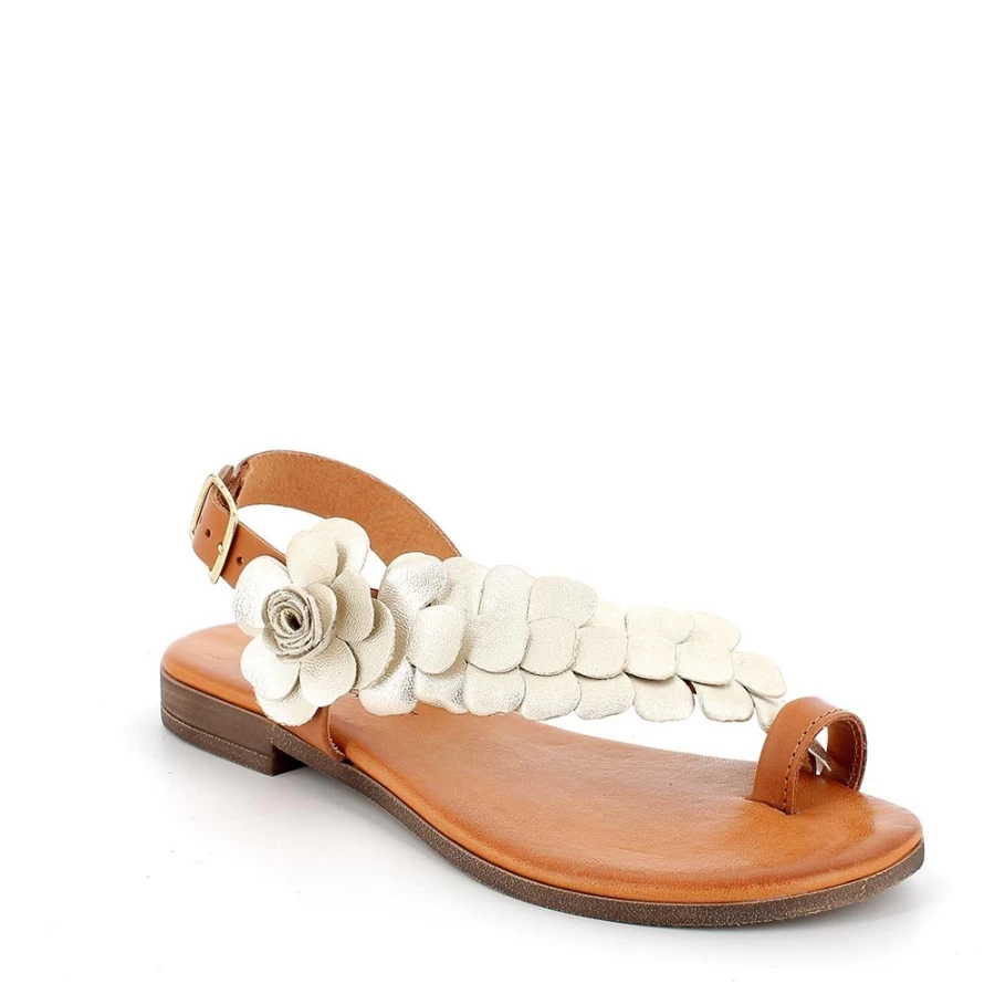 Igi&Co Women's Brown-Platinum Leather Flip Flop Sandals