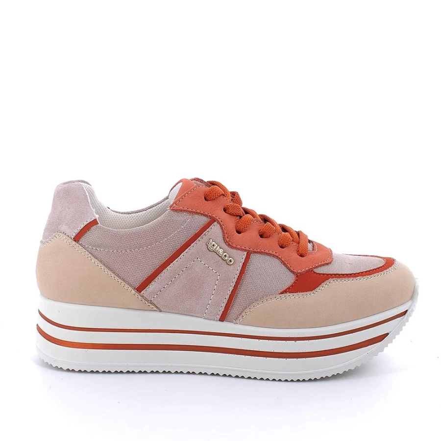 "Igi&Co Women's Beige & Pink Wedge Sneakers - Stylish Comfort Footwear"