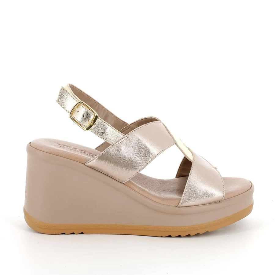 "Igi&Co Women's Platinum-Champagne Leather Wedge Sandals"