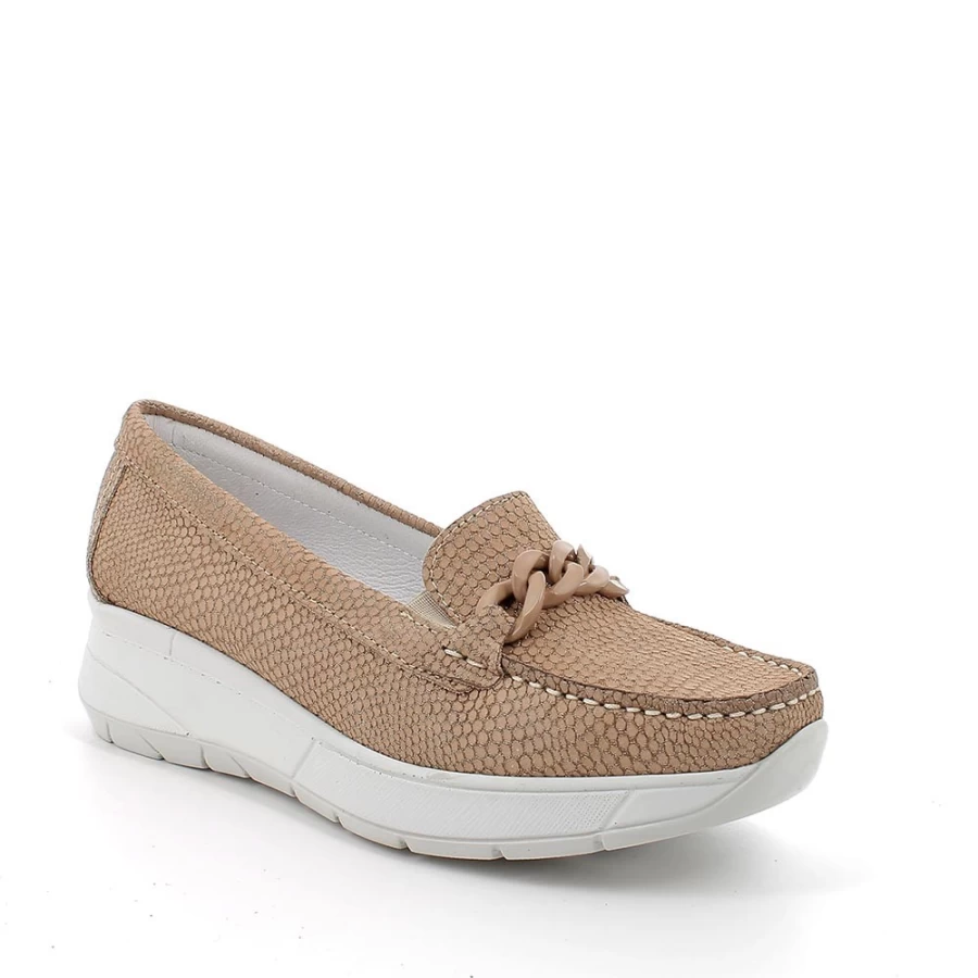 "Igi&Co Women's Beige Iridescent Leather Moccasin Shoes"