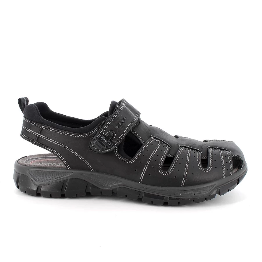 "Igi&Co Men's Black Leather Sandals – Premium Comfort & Style"