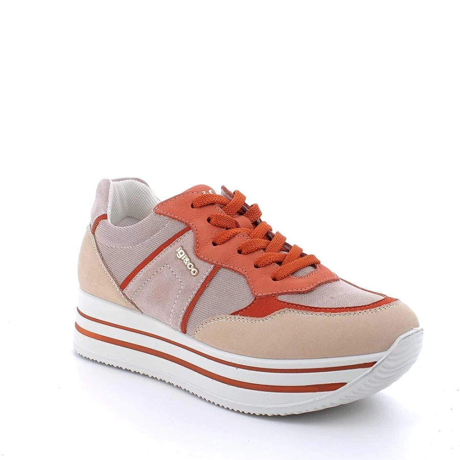 "Igi&Co Women's Beige & Pink Wedge Sneakers - Stylish Comfort Footwear"