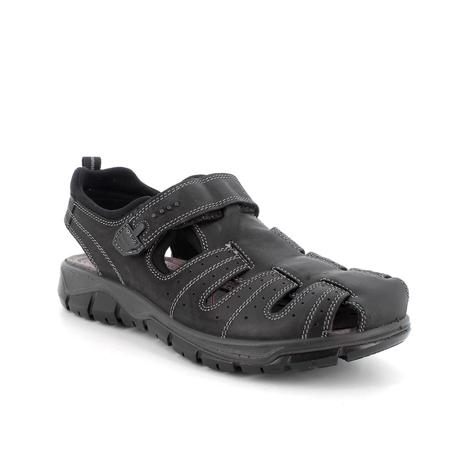 "Igi&Co Men's Black Leather Sandals – Premium Comfort & Style"