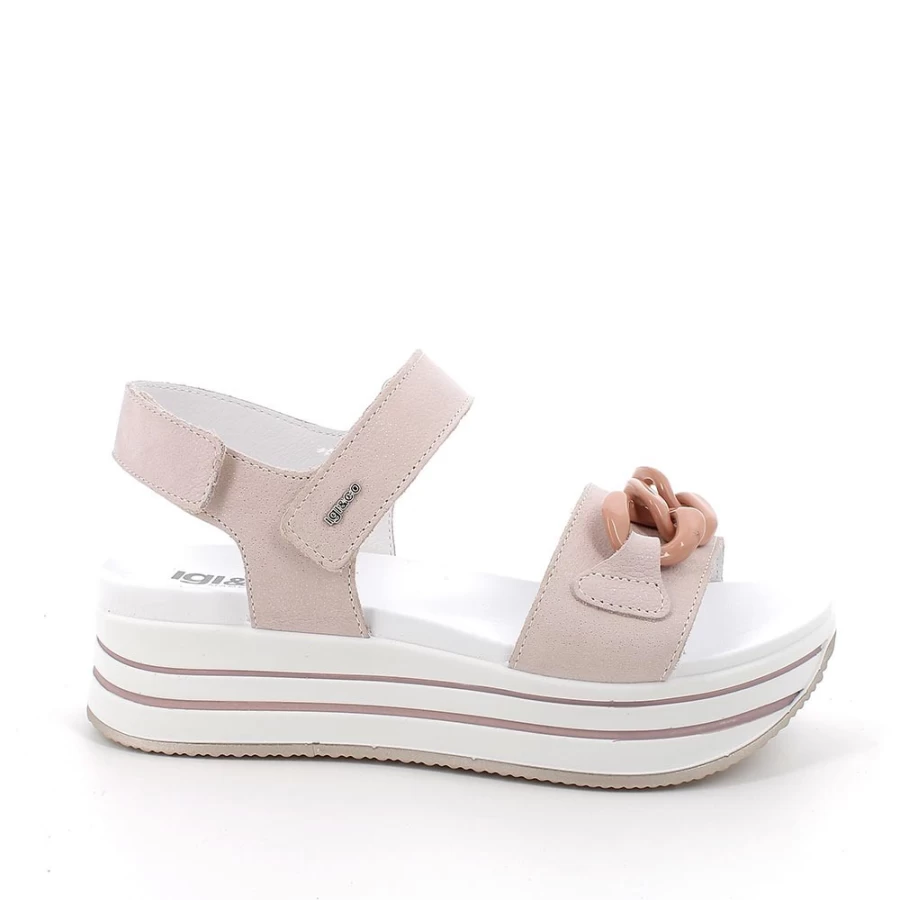 "Igi&Co Women's Leather Wedge Sandals in Powder Pink"