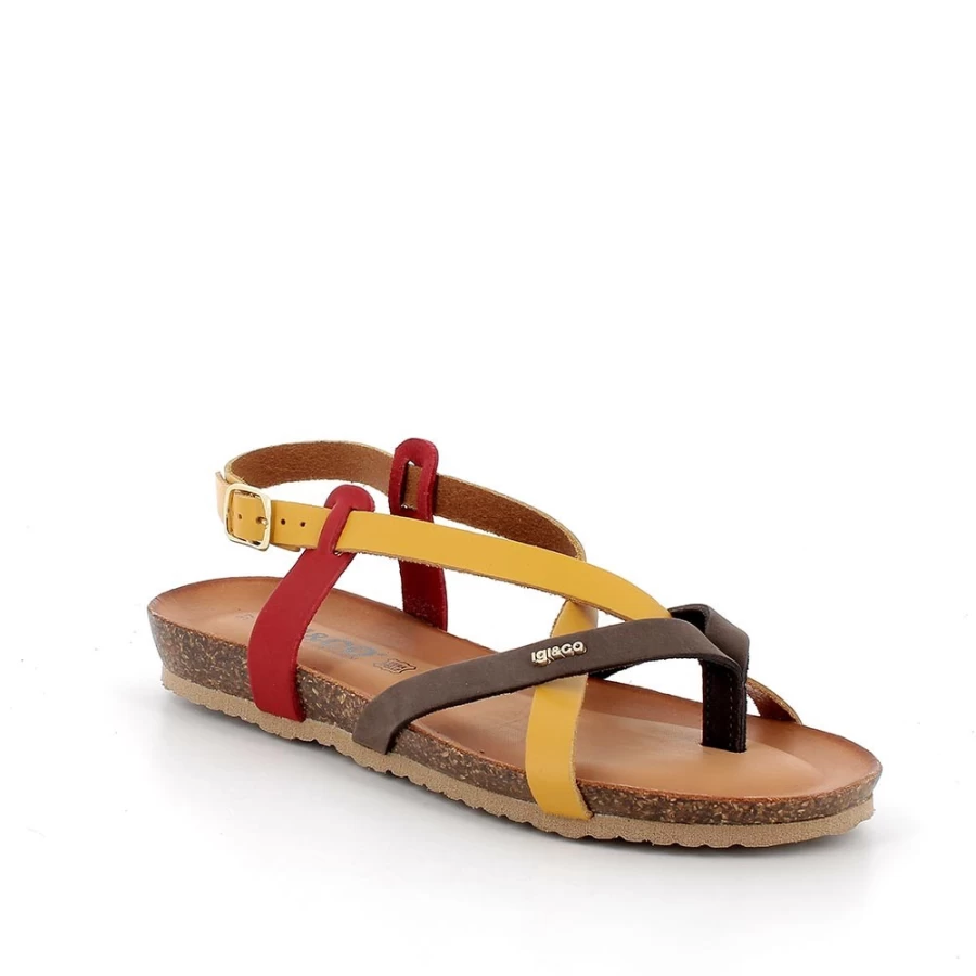 "Igi&Co Women's Leather Flip Flop Sandals in Yellow, Brown, and Red"