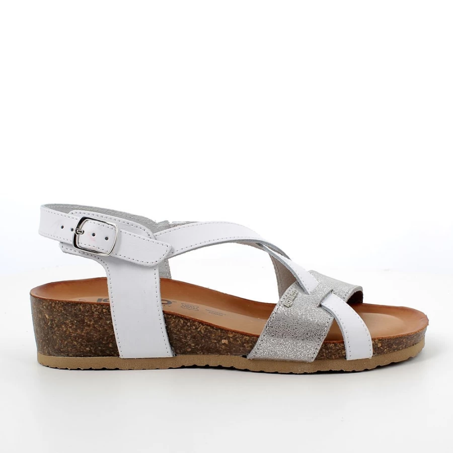 "Igi&Co Women's White Silver Leather Wedge Sandals – Stylish & Comfortable"