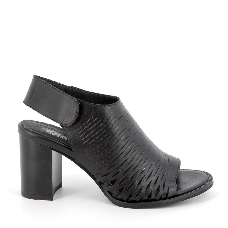 "Igi&Co Women's Black Leather Heeled Sandals"