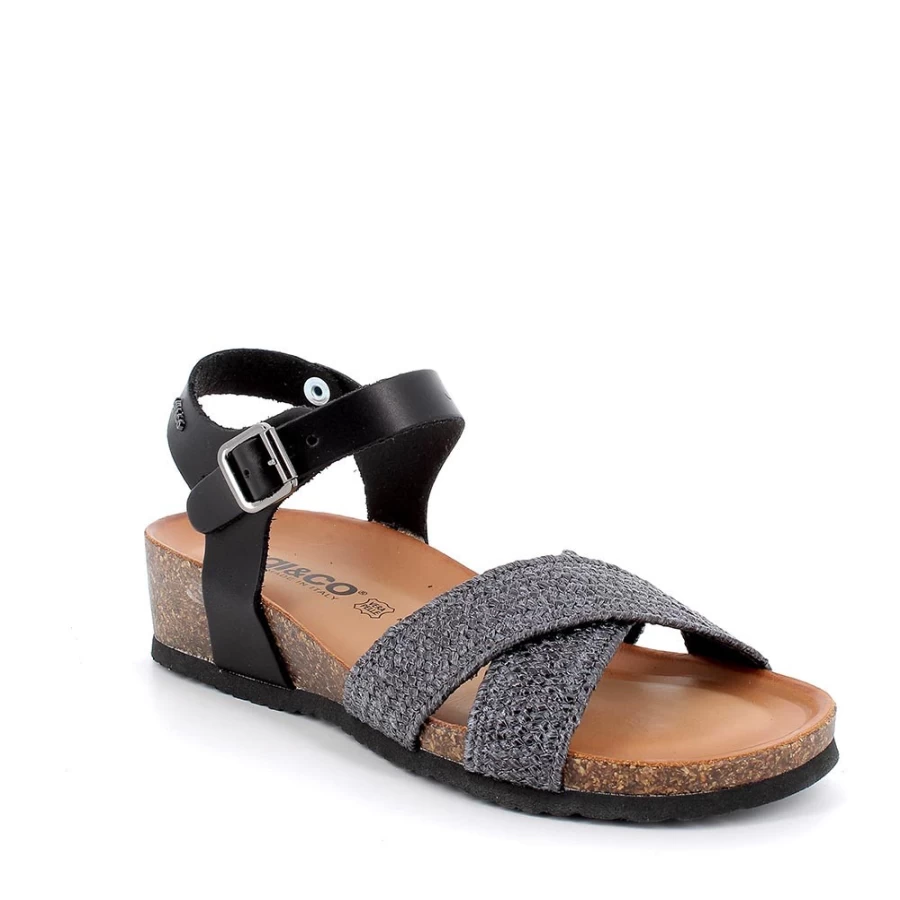 "Igi&Co Women's Black Leather Wedge Sandals – Stylish & Comfortable"