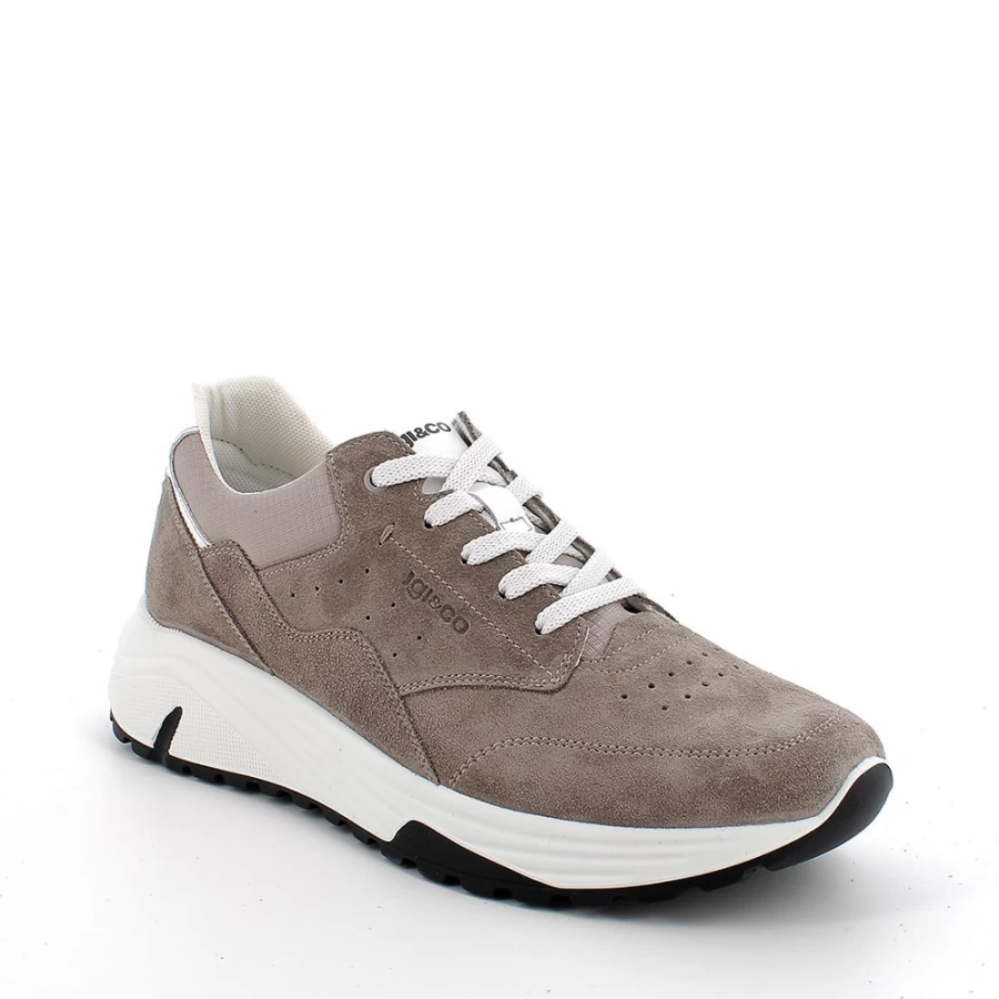 "Igi&Co Men's Dark Beige Leather Sneakers"