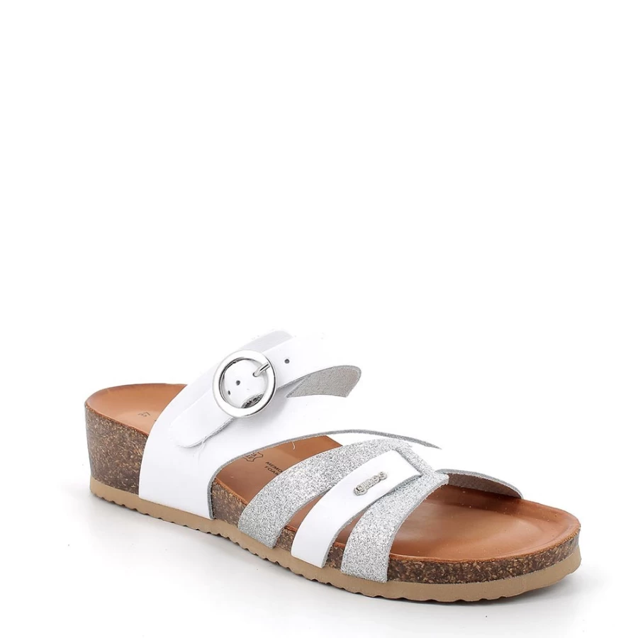 "Igi&Co Women's White-Silver Leather Sandals – Elegant & Comfortable Footwear"
