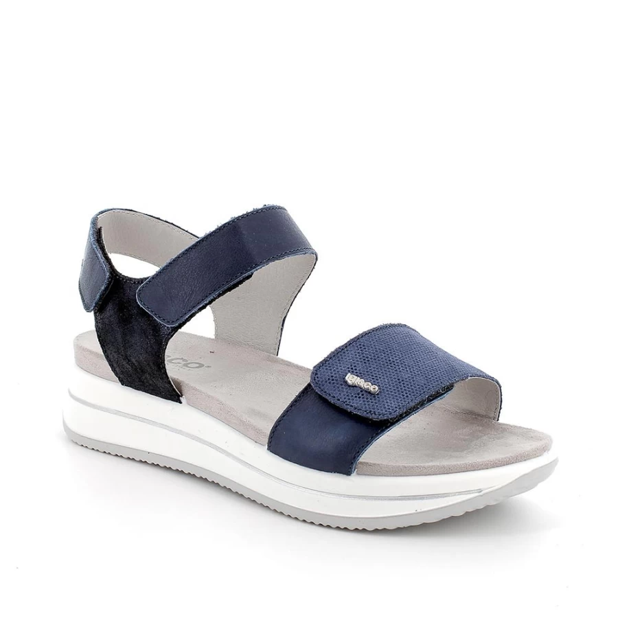 "Igi&Co Women's Blue Leather Wedge Sandals – Stylish & Comfortable"