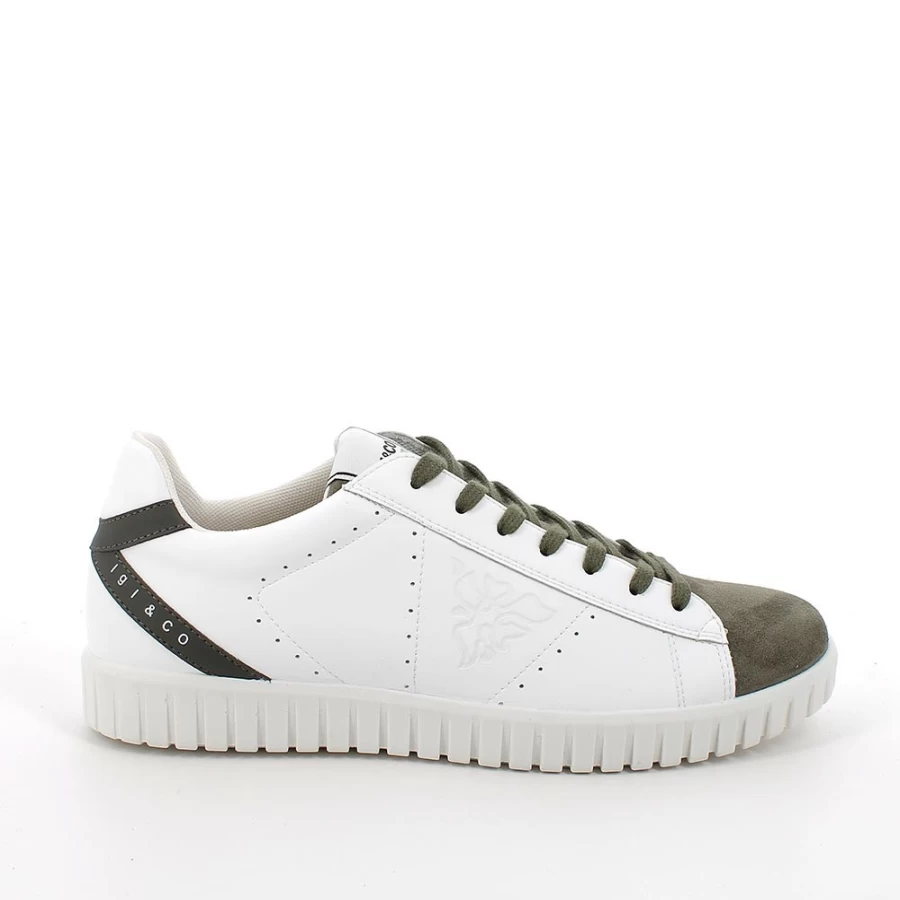 "Igi&Co Men's White & Military Green Sneakers - Casual Athletic Shoes"