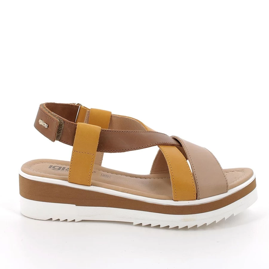 "Igi&Co Women's Brown-Yellow Leather Wedge Sandals"