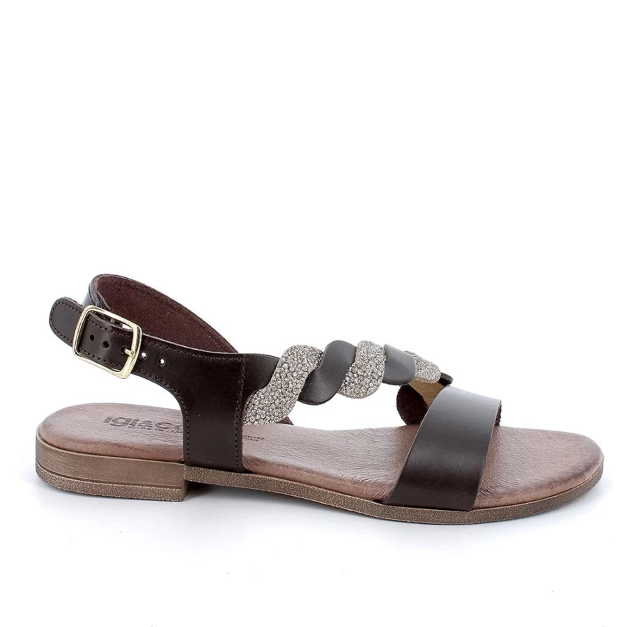 "Igi&Co Women's Dark Brown Leather Sandals with Grey Laminated Sole"