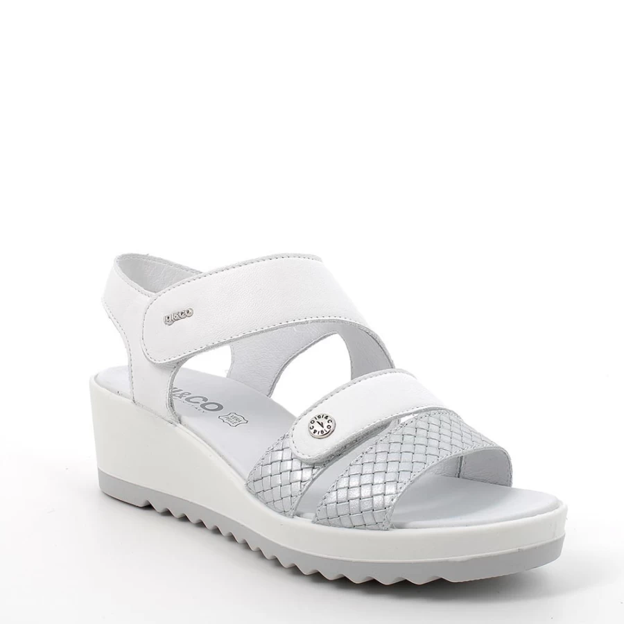 "Igi&Co Women's White & Silver Leather Wedge Sandals"