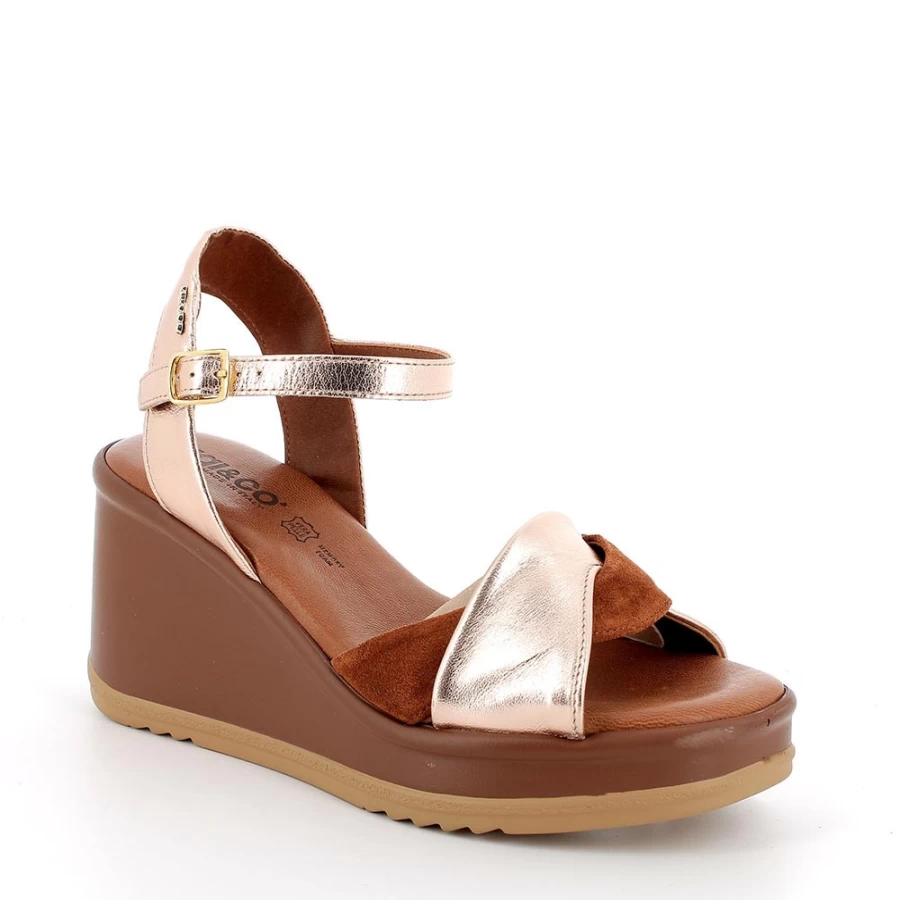 "Igi&Co Women's Leather Wedge Sandals in Powder-Brown"