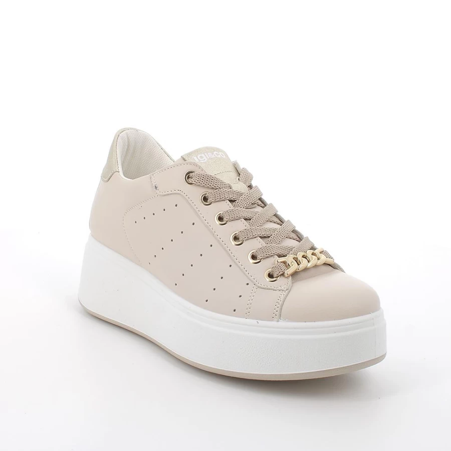 "Igi&Co Women's Leather Wedge Sneakers in Ecru"