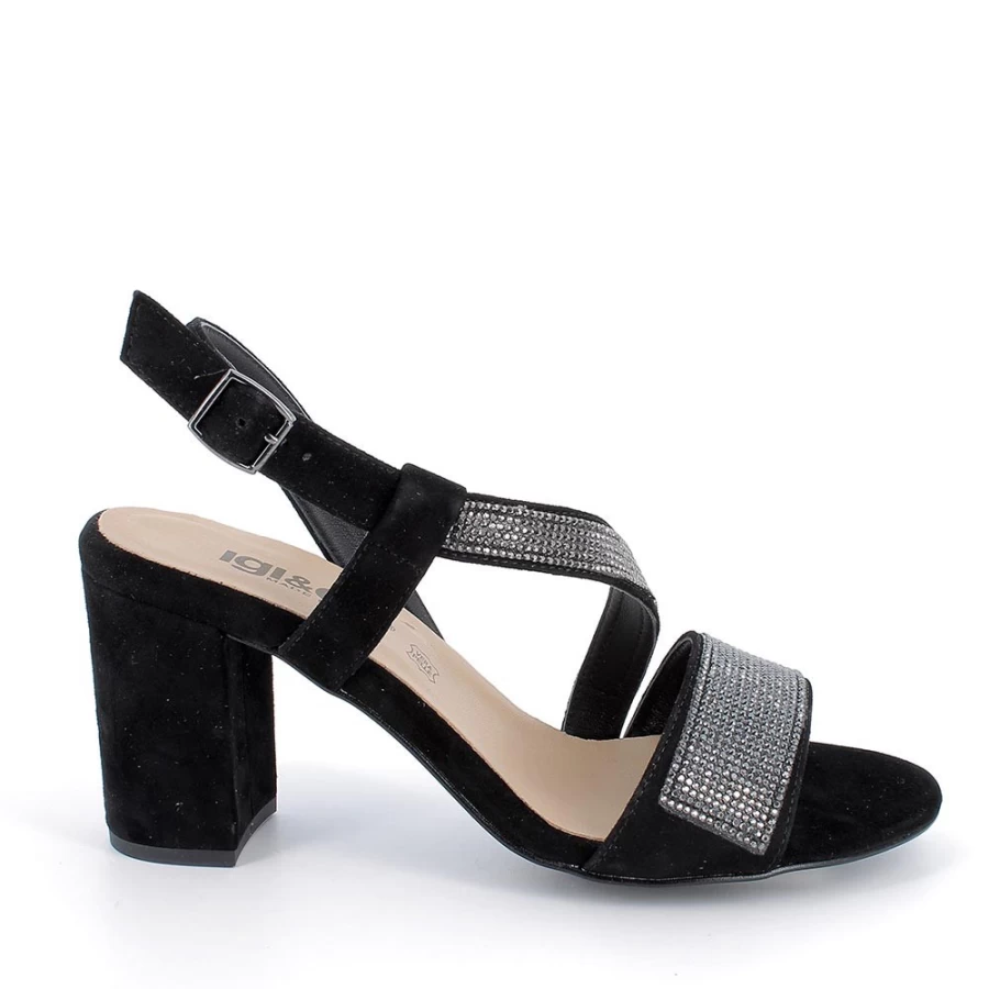 "Igi&Co Women's Black Leather Sandals with Heel - Stylish & Comfortable"