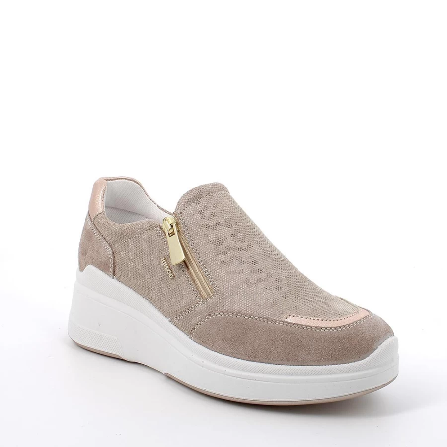 "Igi&Co Women's Beige Iridescent Leather Wedge Sneakers"