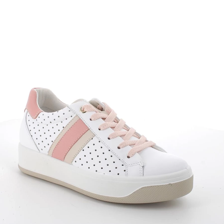 "Igi&Co Women's White-Pink Leather Sneakers"