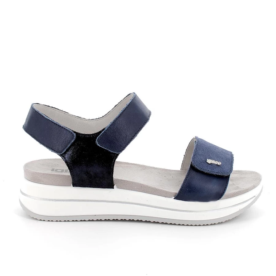 "Igi&Co Women's Blue Leather Wedge Sandals – Stylish & Comfortable"