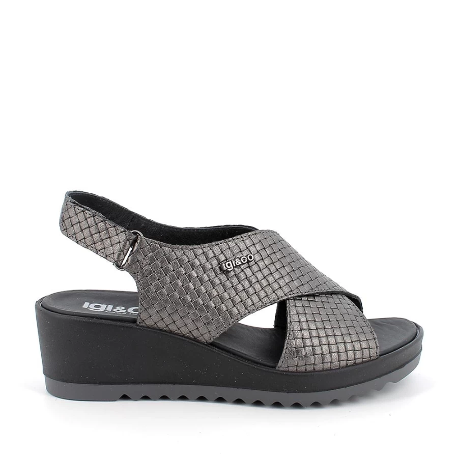 "Igi&Co Women's Leather Wedge Sandals in Coal Color"