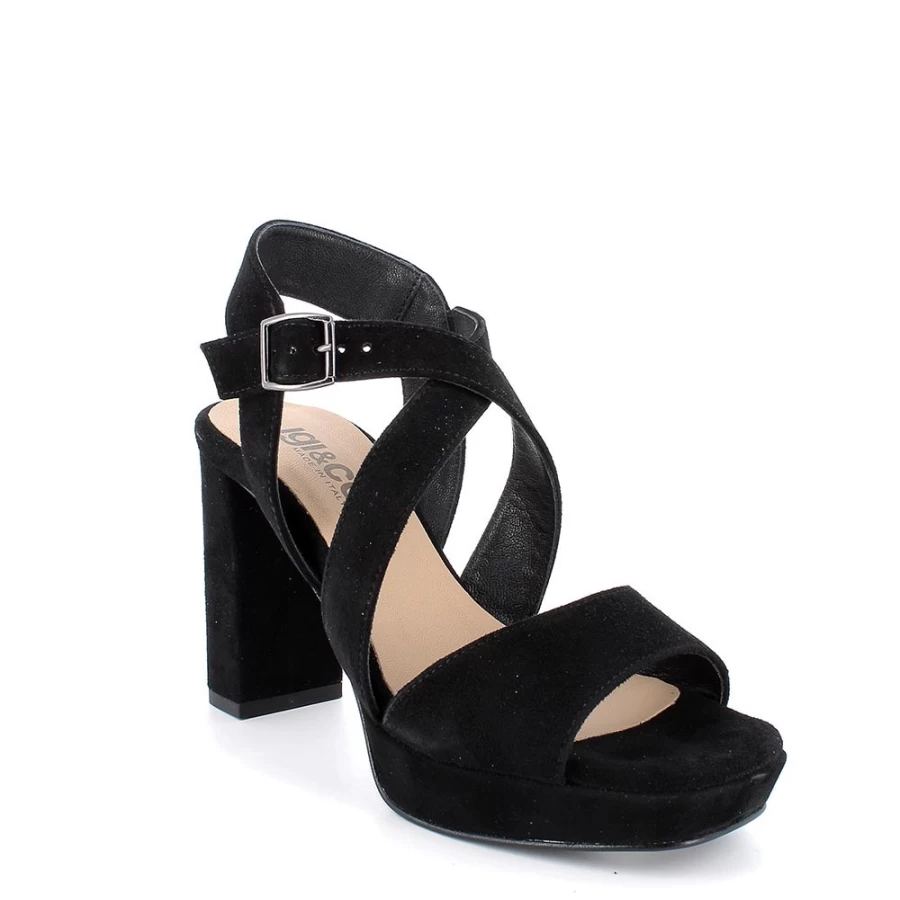 "Igi&Co Women's Black Leather Sandals with Heel and Plateau"