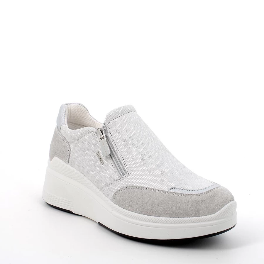 "Igi&Co Women's Pearl-White Iridescent Leather Wedge Sneakers"