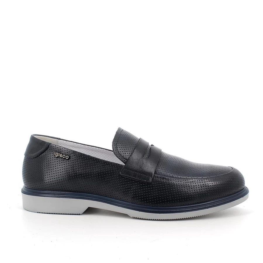 "Igi&Co Men's Blue Leather Moccasin Shoes"