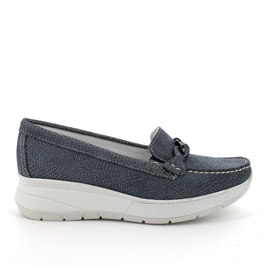 "Igi&Co Women's Blue Iridescent Leather Moccasin Shoes"