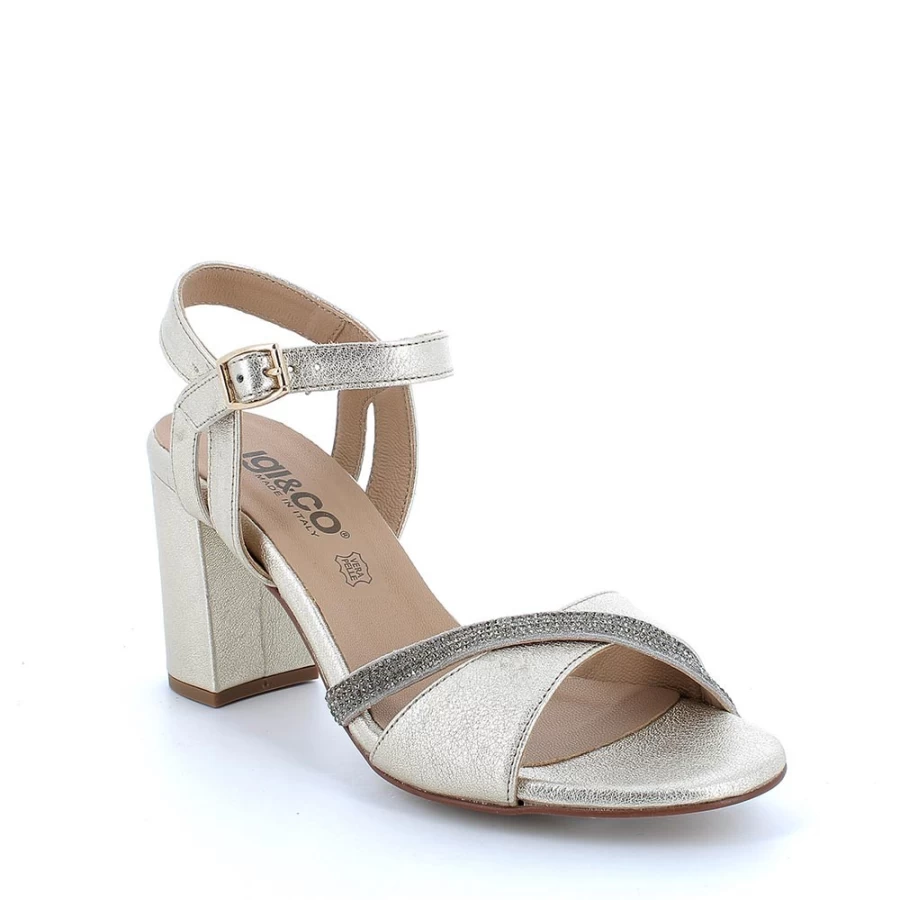 "Igi&Co Women's Platinum Leather Sandals with Heel – Stylish & Comfortable"