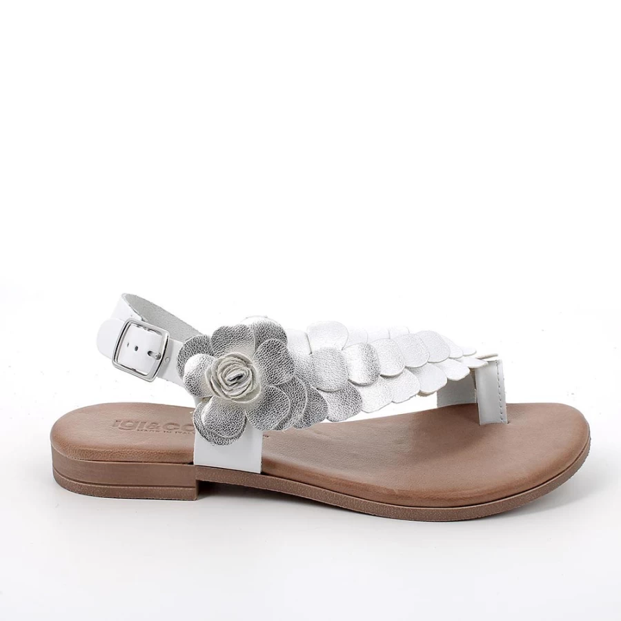 "Igi&Co Women's White-Silver Leather Flip Flop Sandals"