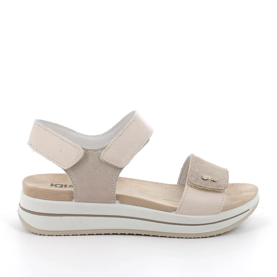 "Igi&Co Women's Leather Wedge Sandals in Ecru-Beige"