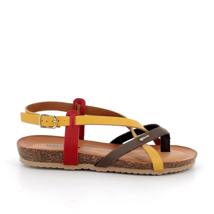 "Igi&Co Women's Leather Flip Flop Sandals in Yellow, Brown, and Red"