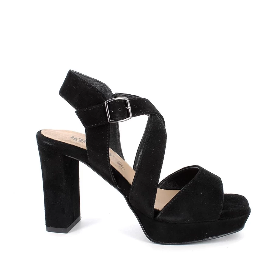 "Igi&Co Women's Black Leather Sandals with Heel and Plateau"