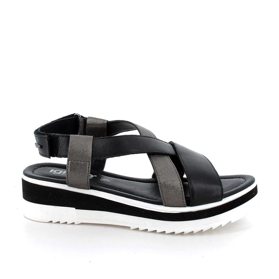 "Igi&Co Women's Black Leather Wedge Sandals – Stylish & Comfortable"