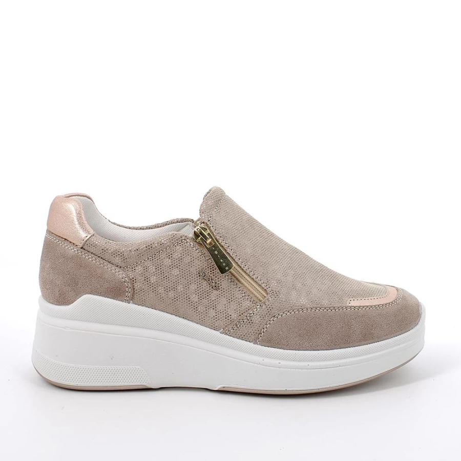 "Igi&Co Women's Beige Iridescent Leather Wedge Sneakers"