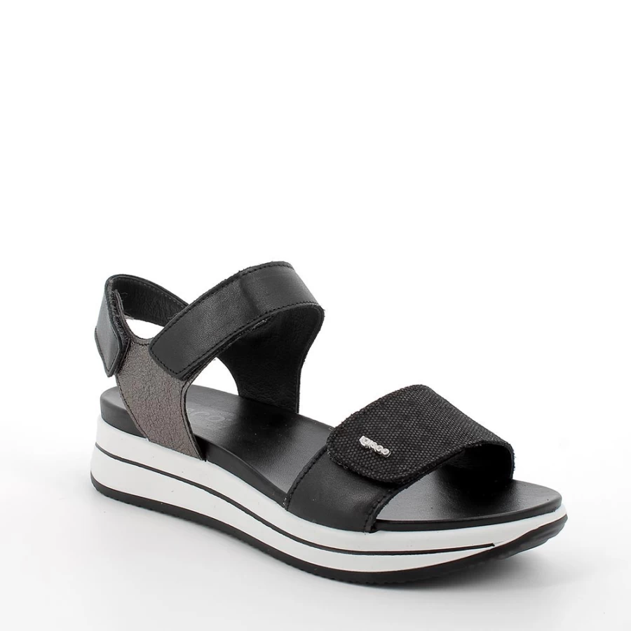 "Igi&Co Women's Black Leather Wedge Sandals – Stylish & Comfortable"