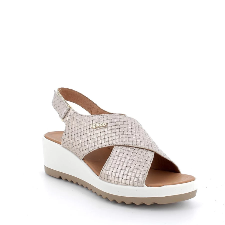 "Igi&Co Women's Leather Wedge Sandals in Champagne"