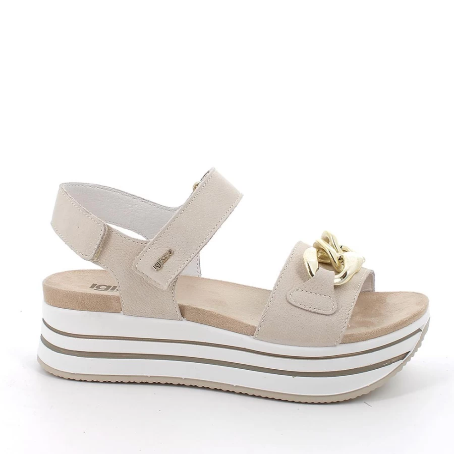 "Igi&Co Women's Beige Leather Wedge Sandals – Stylish & Comfortable"