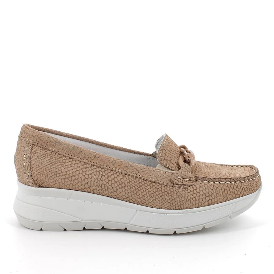 "Igi&Co Women's Beige Iridescent Leather Moccasin Shoes"