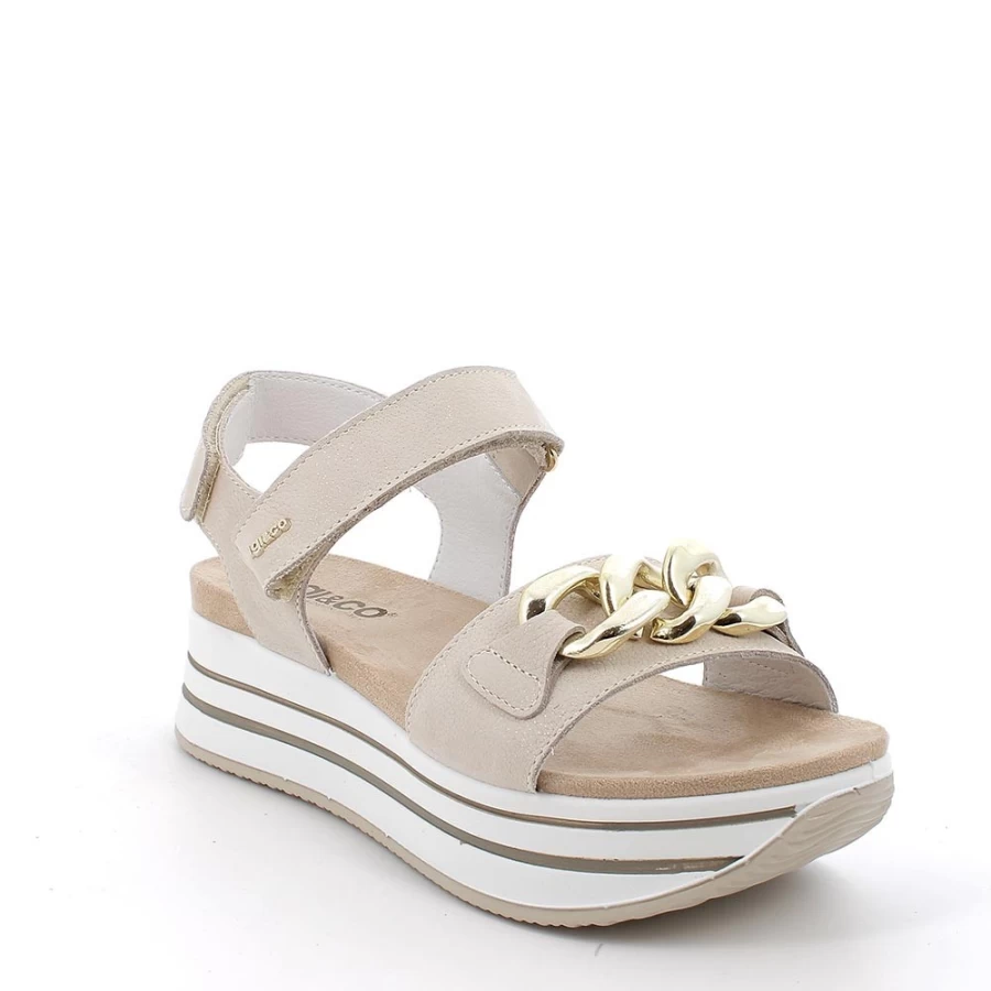 "Igi&Co Women's Beige Leather Wedge Sandals – Stylish & Comfortable"