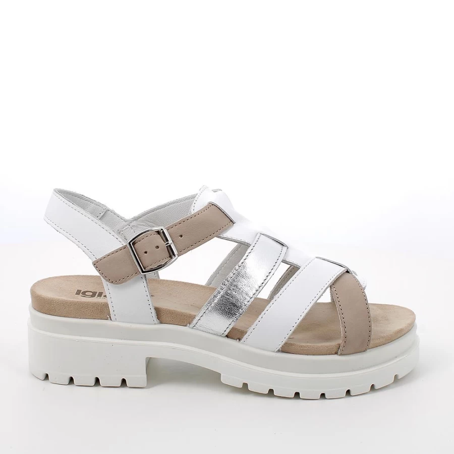 "Igi&Co Women's White-Silver Leather Heeled Sandals"