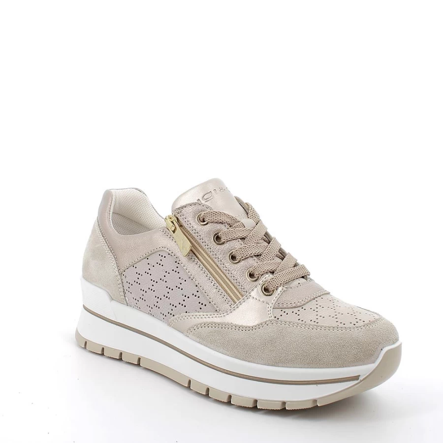 "Igi&Co Women's Beige Leather Sneakers - Stylish Comfort for Everyday Wear"