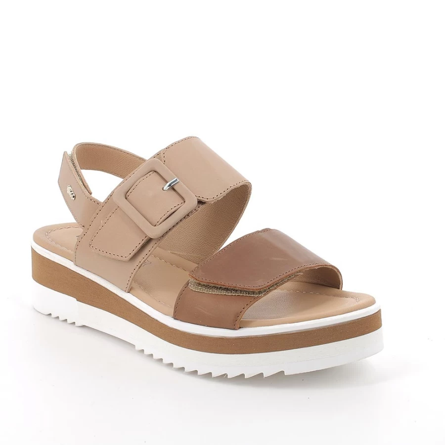 "Igi&Co Women's Beige Leather Wedge Sandals – Stylish & Comfortable"