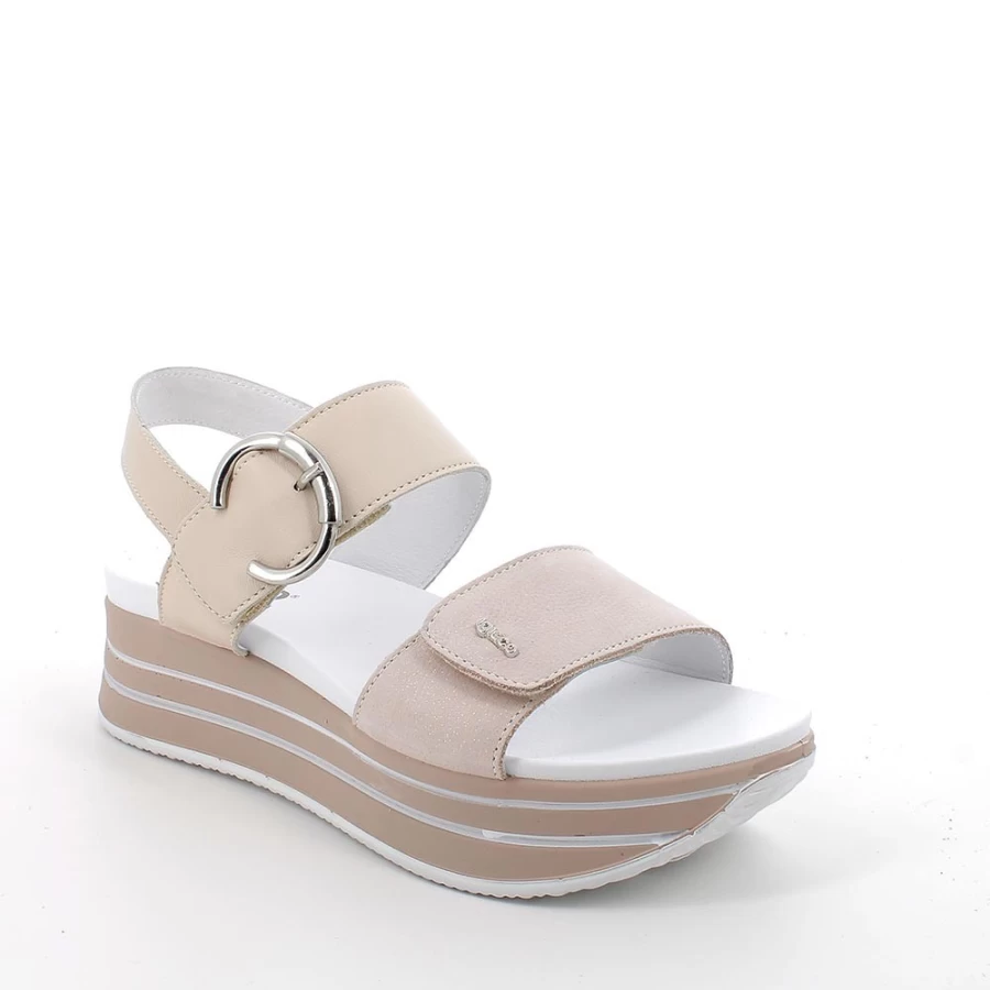 "Igi&Co Women's Leather Wedge Sandals in Powder-Ecru"