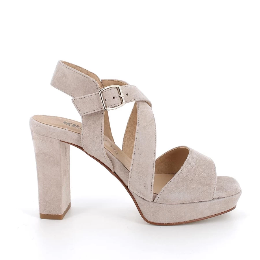 "Igi&Co Women's Taupe Leather Sandals with Heel and Plateau"