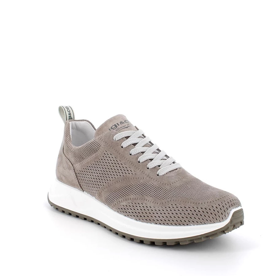 "Igi&Co Men's Dark Beige Leather Sneakers"