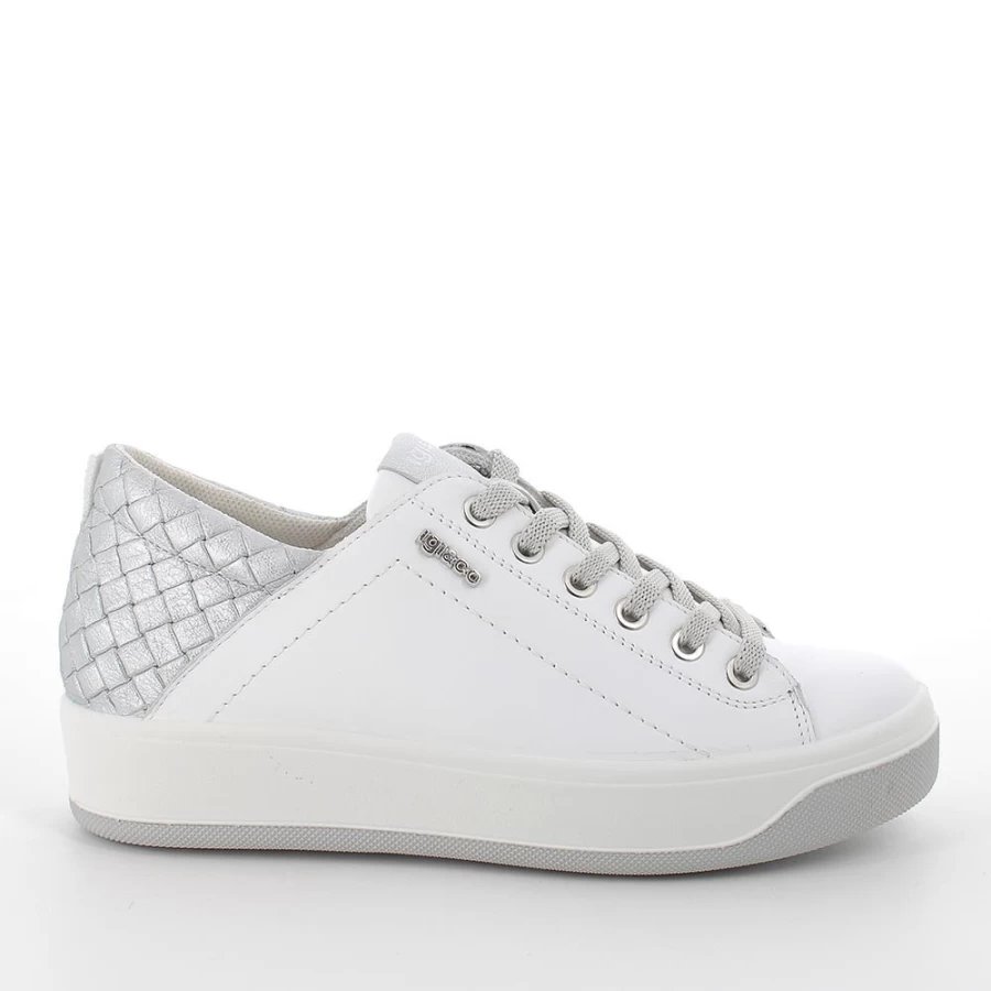 "Igi&Co Women's White-Silver Leather Sneakers"